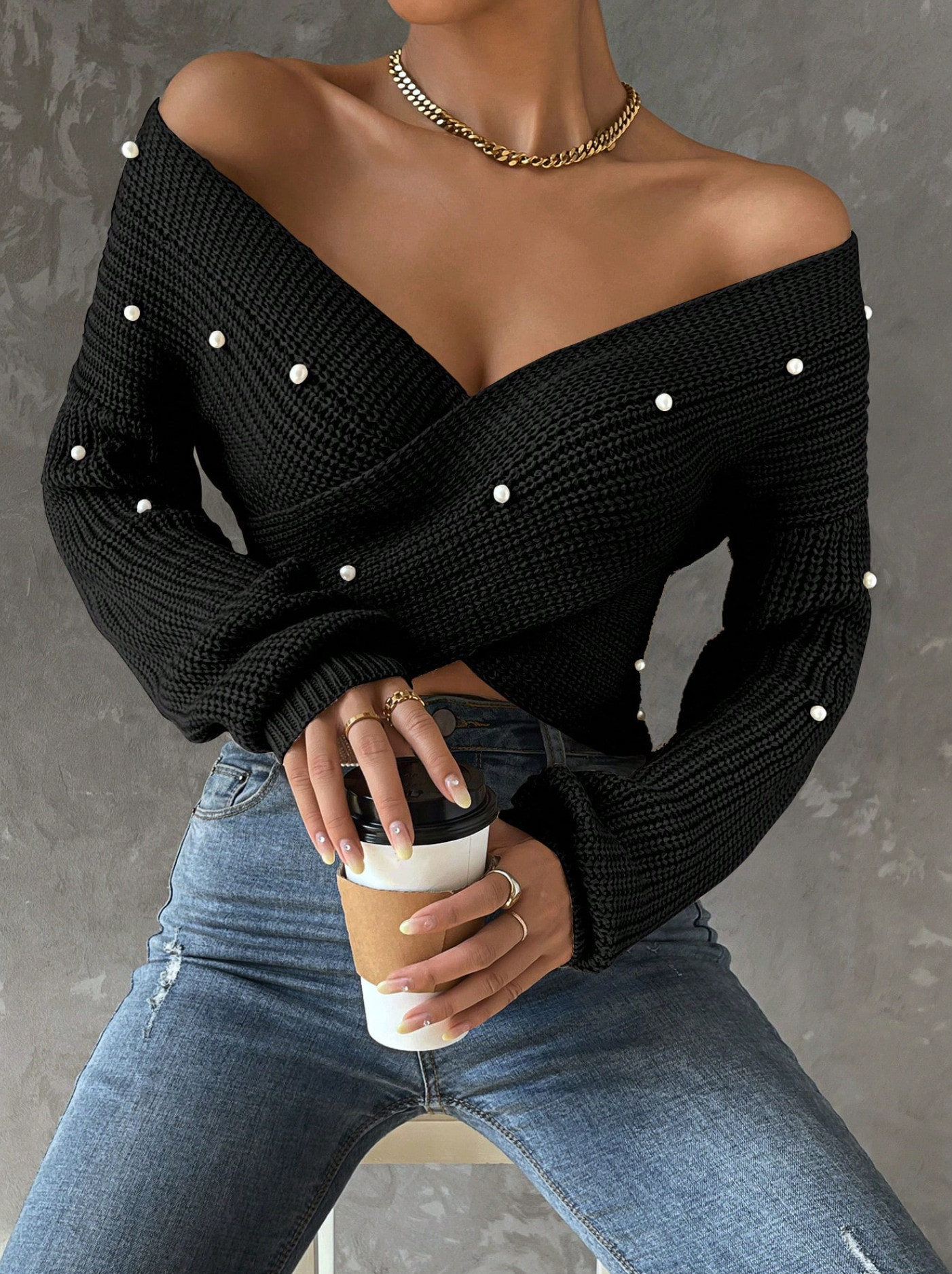 Casual Solid Color Studded Decor Criss-Cross Wrap