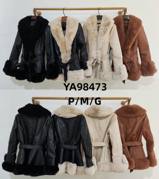 Campera de cuero peluche larga