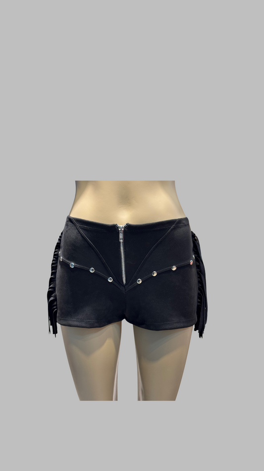 Short tiro bajo flecos