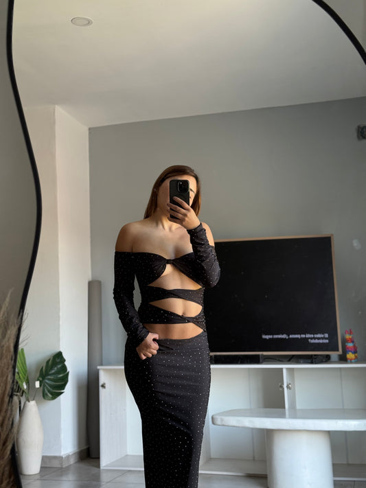Vestido strass nudos