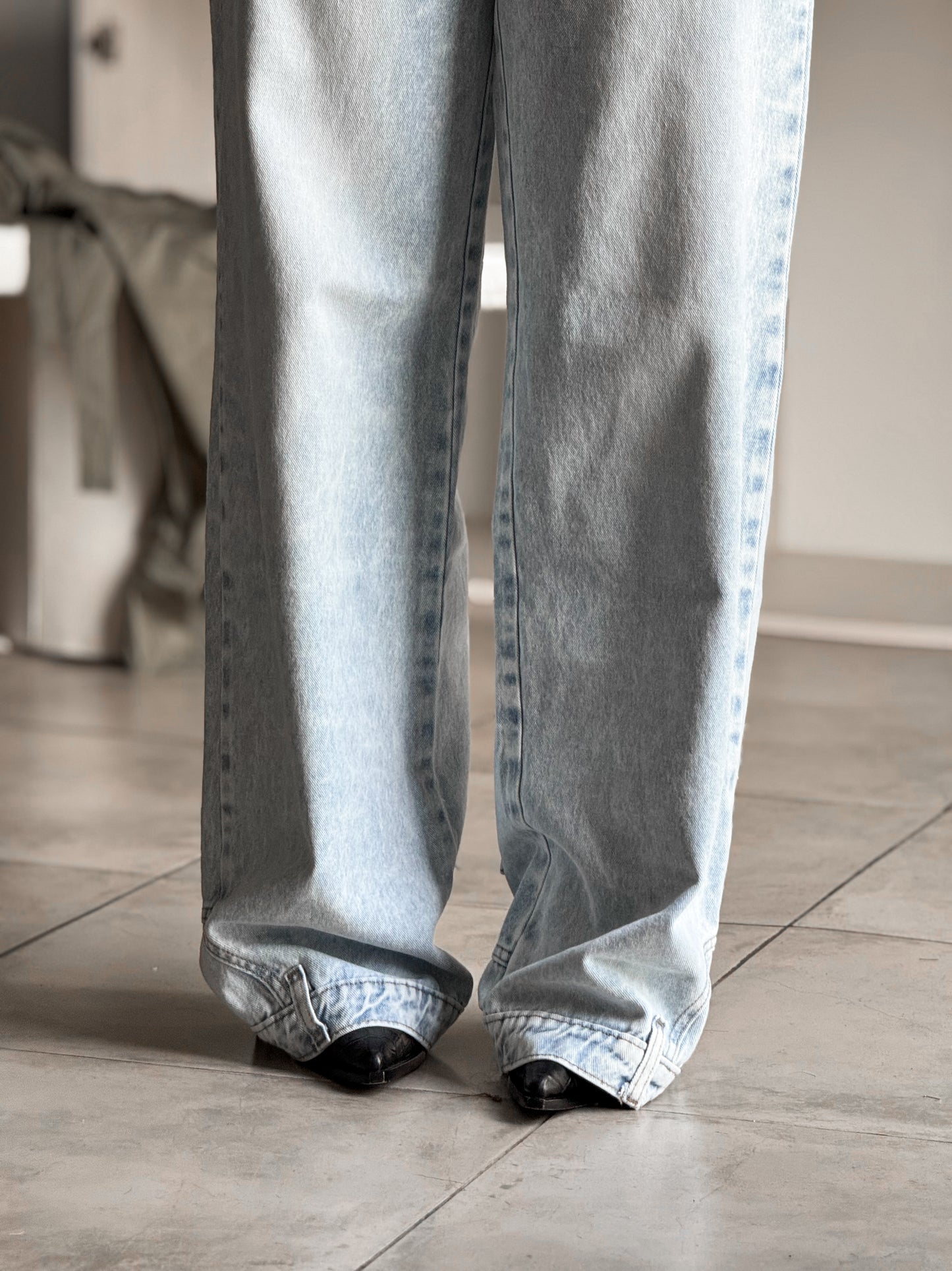 Wide legg jean costura de jean