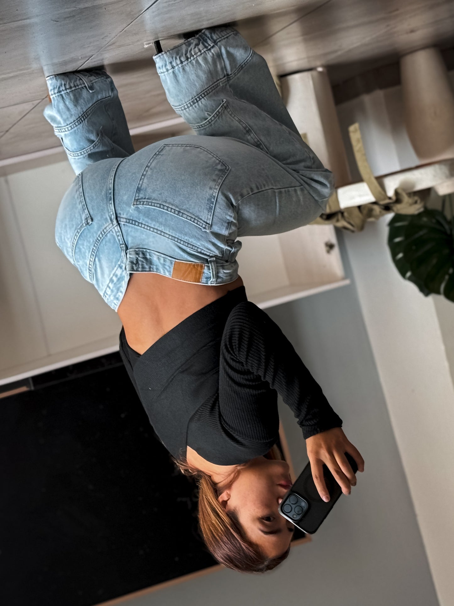 Wide legg jean costura de jean