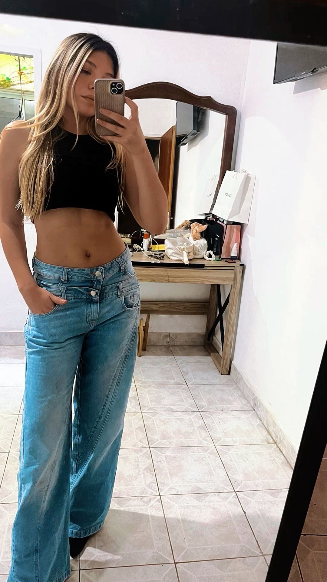 Wide legg jean doble cinto