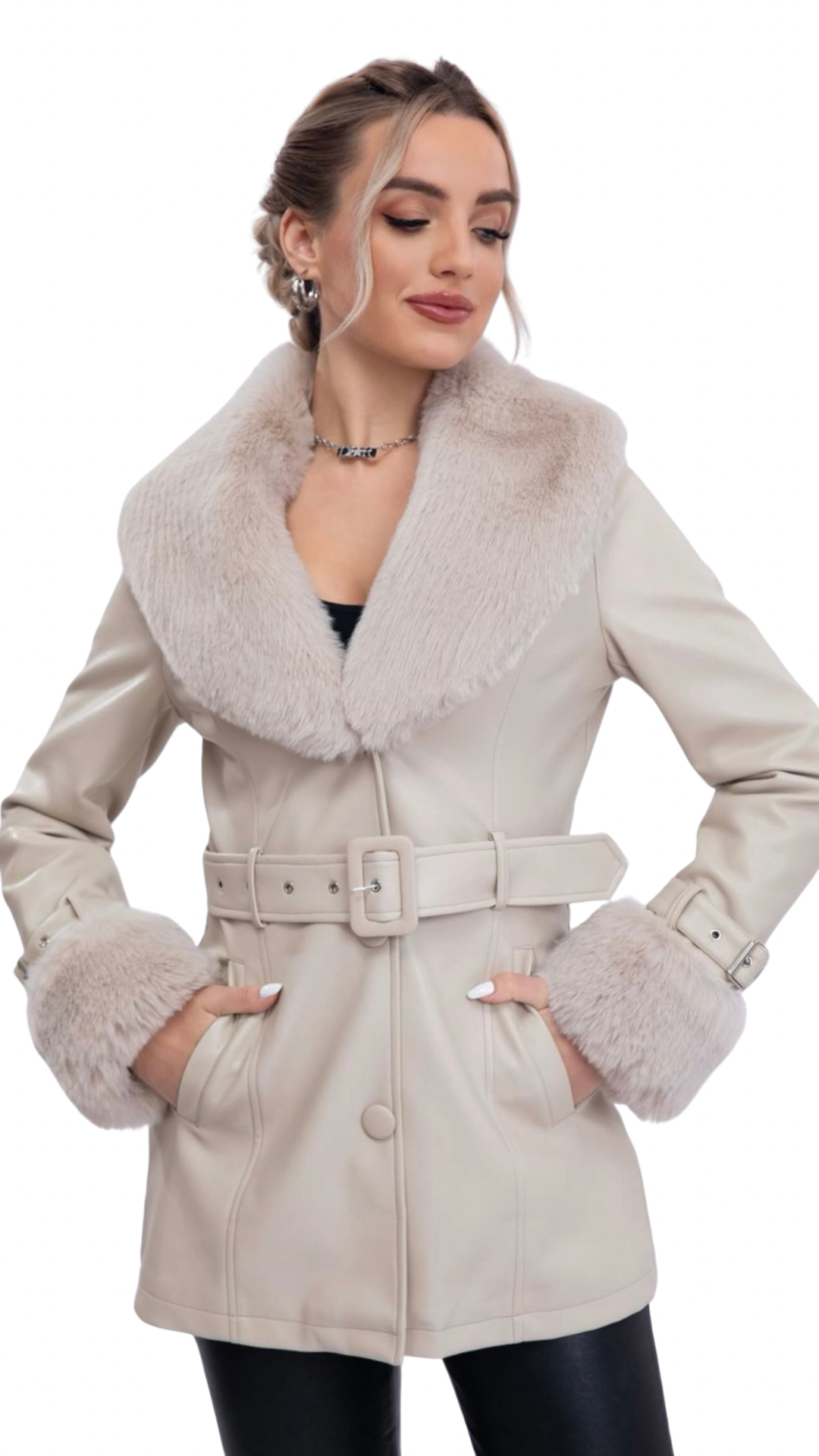Saco de cuero beige