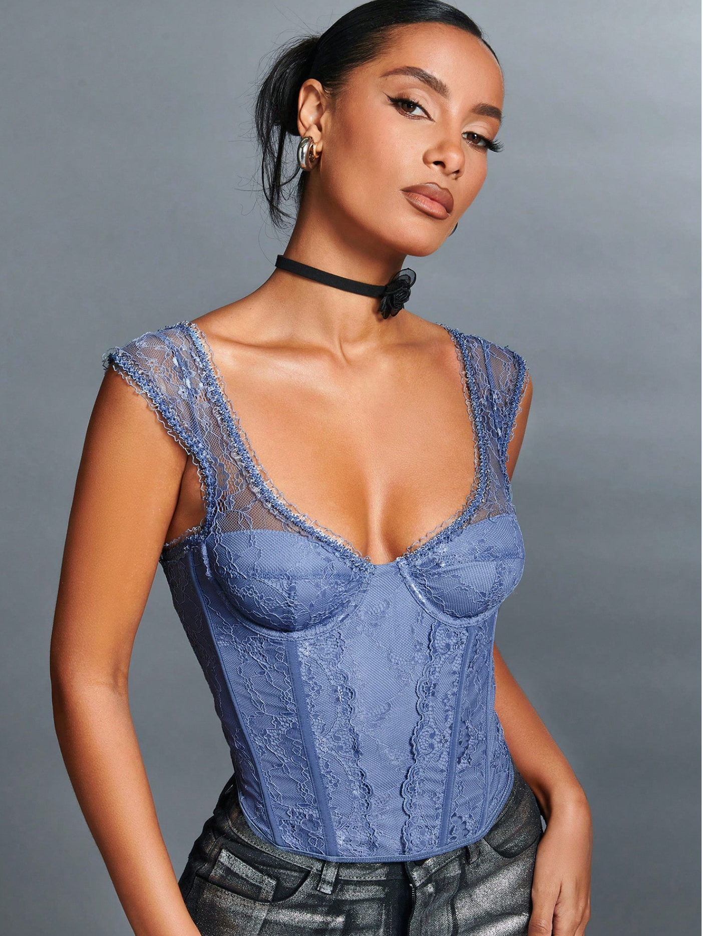 Corset encaje sky